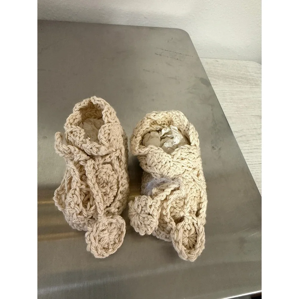 Handmade Crochet Baby Booties Cream Knit Newborn Shoes